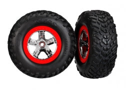 Traxxas 5887 SCT Chrome & Red Wheels & Off-Road Tires (2)