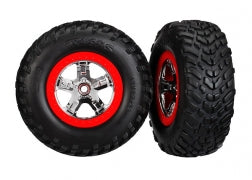 Traxxas 5888 SCT Chrome & Red Wheels & Off-Road Tires (2)
