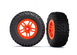Traxxas 5892 Split-Spoke Orange Wheels & Off-Road Tires (2)