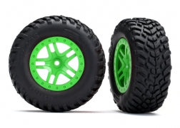 Traxxas 5892G Split-Spoke Green Wheels & Off-Road Tires (2)