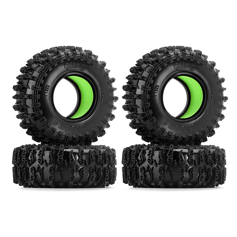 Injora YQT-1320-1370GN 1.3" 70x26mm Cling On Tires & Silicone Rubber Inserts Combo (4) Green (Soft)