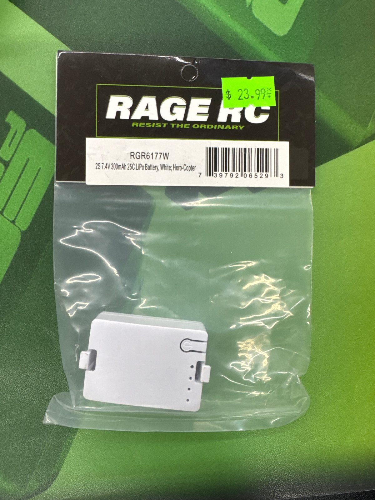 Rage RC 6177W 2S 7.4V 300mAh 25C LiPo Battery, White; Hero-Copter BL