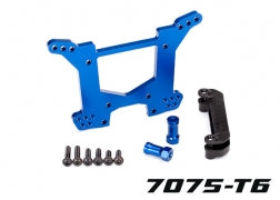 Traxxas 6738X Shock tower, rear, 7075-T6 aluminum ( blue-anodized) (1)/ body mount bracket (1)