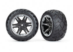 Traxxas 6768X Tires & wheels, assembled, glued ( 2.8') ( RXT black & chrome wheels, Anaconda tires, foam inserts) ( 2WD electric rear) ( 2) ( TSM® rated)
