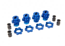 Traxxas 6856X Wheel hubs, splined, 17mm, short (blue-anodized) (4)/ wheel nuts, splined, 17mm (blue-anodized) (4)/ hub retainer M4 X 0.7 (4)/ axle pin (4) (Slash 4WD)