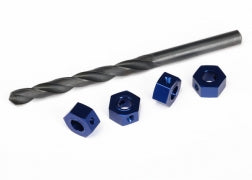 Traxxas 6869 Wheel adaptors, 12mm hex, 6061-T6 aluminum (blue-anodized) (4)/ 3x10 screw pins (4)/ drill bit, 0.25 inch (for 6mm shafts)