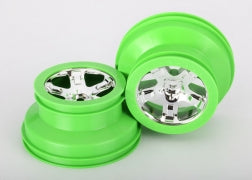 Traxxas 6875 Dual Profile Short Course Wheels (Chrome/Green) (2) (Slash Rear) 12mm Hex