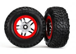 Traxxas 6891 Chrome & Red Wheels w/ SCT Tires (2)