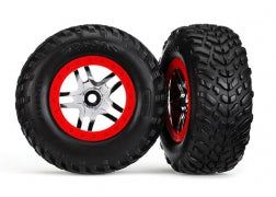 Traxxas 6891R Chrome & Red Wheels w/ S1 SCT Tires (2)