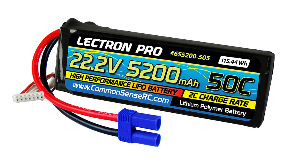Common Sense 6S5200-505 Lectron Pro 22.2V 5200mAh 50C Lipo Battery with EC5 Connector