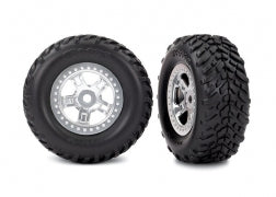 Traxxas 7073 Tires & wheels, assembled, glued (SCT satin chrome wheels, SCT off-road racing tires, foam inserts) (1 each, right & left)