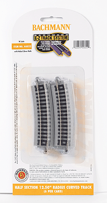 Bachmann 44822 Curved Track w/Nickel Silver Rail & Gray Roadbed - E-Z Track(R) -- 12-1/2" Radius Half Section N Scale