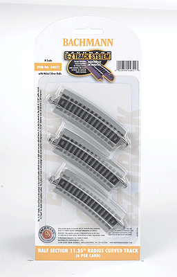 Bachmann 44821 Curved Track w/Nickel Silver Rail & Gray Roadbed - E-Z Track(R) -- 11-1/4" Radius Half Section N Scale