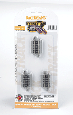 Bachmann 44836 Curved Track w/Nickel Silver Rail & Gray Roadbed - E-Z Track(R) -- 19" Radius Quarter Section N Scale