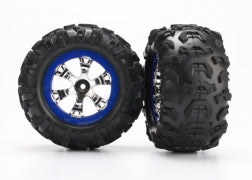 Traxxas 7274 Tires & wheels, assembled, glued (Geode chrome, blue beadlock style wheels, Canyon AT tires, foam inserts) (1 left, 1 right)