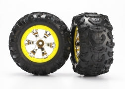 Traxxas 7276 Tires & wheels, assembled, glued (Geode chrome, yellow beadlock style wheels, Canyon AT tires, foam inserts) (1 left, 1 right)
