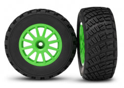 Traxxas 7473X Tires & wheels, assembled, glued (Green wheels, BFGoodrich® Rally tires)