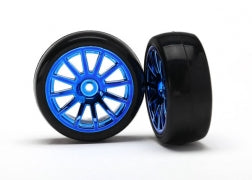 Traxxas 7573R LaTrax Pre-Mounted Slick Tires & 12-Spoke Wheels (Blue Chrome) (2)
