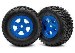 Traxxas 7674 Tires and wheels, assembled, glued (SCT blue wheels, SCT off-road racing tires) (1 each, right & left)