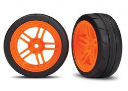 Traxxas 8373A Tires and wheels, assembled, glued (split-spoke orange wheels, 1.9' Response tires) (front) (2) (VXL rated)