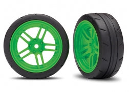 Traxxas 8373G Tires and wheels, assembled, glued (split-spoke green wheels, 1.9' Response tires) (front) (2) (VXL rated)