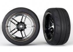 Traxxas 8374 Tires and wheels, assembled, glued (split-spoke black chrome wheels, 1.9' Response tires) (extra wide, rear) (2)