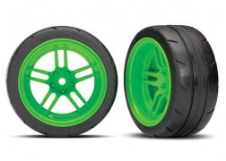 Traxxas 8374G Tires and wheels, assembled, glued (split-spoke green wheels, 1.9' Response tires) (extra wide, rear) (2) (VXL rated)