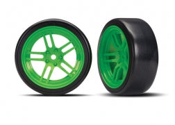 Traxxas 8376G Tires and wheels, assembled, glued (split-spoke green wheels, 1.9' Drift tires) ( front)