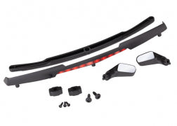 Traxxas 8388 Mirrors, side, black (left & right)/ mirror retainers (2)/ spoiler, black/ spoiler retainer (1)/ 1.6x5 BCS (self-tapping) (3)/ 2.6x8 BCS (self-tapping) (2) (fits #8386 body)