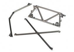 Traxxas 8433X Tube chassis, center support/ cage top/ rear cage support (satin black chrome-plated)