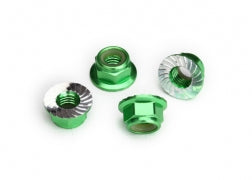 Traxxas 8447G Nuts, 5mm flanged nylon locking (aluminum, green-anodized, serrated) (4)