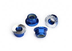 Traxxas 8447X Nuts, 5mm flanged nylon locking (aluminum, blue-anodized, serrated) (4)