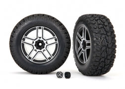 Traxxas 8872 Tires & wheels, assembled, glued (2.6" black, satin chrome-plated Mercedes-Benz® G 500® 4x4² wheels, 4.6x2.6" tires) (2)/ center caps (2) (requires #8255A extended thread stub axle)