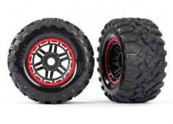 Traxxas 8972R All Terrain Maxx MT Tires Premounted Black/ Red Beadlock Style Wheels Splined 17mm Hex TSM Rated