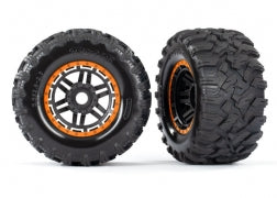 Traxxas 8972T T&W Maxx MT Tires Wheels 17mm Splined Black Orange Beadlock