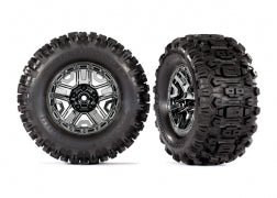 Traxxas 9072 Tires & wheels, assembled, glued (black chrome 2.8" wheels, Sledgehammer® tires, foam inserts) (2) (TSM® rated)