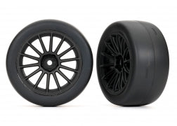 Traxxas 9374 Tires & wheels, assembled, glued (multi-spoke black wheels, 2.0" slick tires, foam inserts) (front) (2)