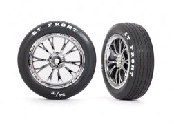 Traxxas 9474R Tires & wheels, assembled, glued (Weld chrome wheels, Mickey Thompson® ET Front® tires, foam inserts)