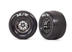 Traxxas 9475X Tires & wheels, assembled, glued (Weld black chrome wheels, Mickey Thompson® ET Drag® Slicks, foam inserts) (rear)