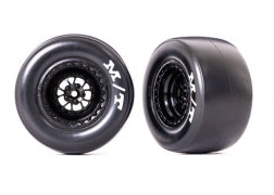 Traxxas 9476 Tires & wheels, assembled, glued (Weld glossy black wheels, Mickey Thompson® ET Drag® Slicks, sticky compound, foam inserts) (rear)