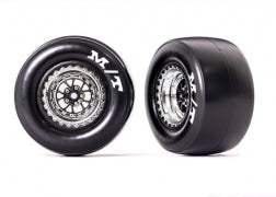 Traxxas 9476R Tires & wheels, assembled, glued (Weld chrome with black wheels, Mickey Thompson® ET Drag® Slicks, sticky compound, foam inserts) (rear)