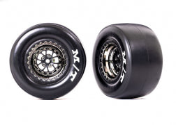 Traxxas 9476X Tires & wheels, assembled, glued (Weld black chrome wheels, Mickey Thompson® ET Drag® Slicks, sticky compound, foam inserts) (rear)