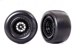Traxxas 9477 Tires & wheels, assembled, glued (Weld glossy black wheels, Mickey Thompson® ET Drag® Slicks, smoke compound, foam inserts) (rear)