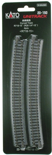 KATO 20150 	Curved Roadbed Track Section - Unitrack -- 15 Degree, 28-1/4" 718mm Radius - 4 Pieces N Scale