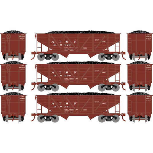 Roundhouse 70801 HO 34' 2-Bay Composite Coal Hopper w/Load, ATSF(3)