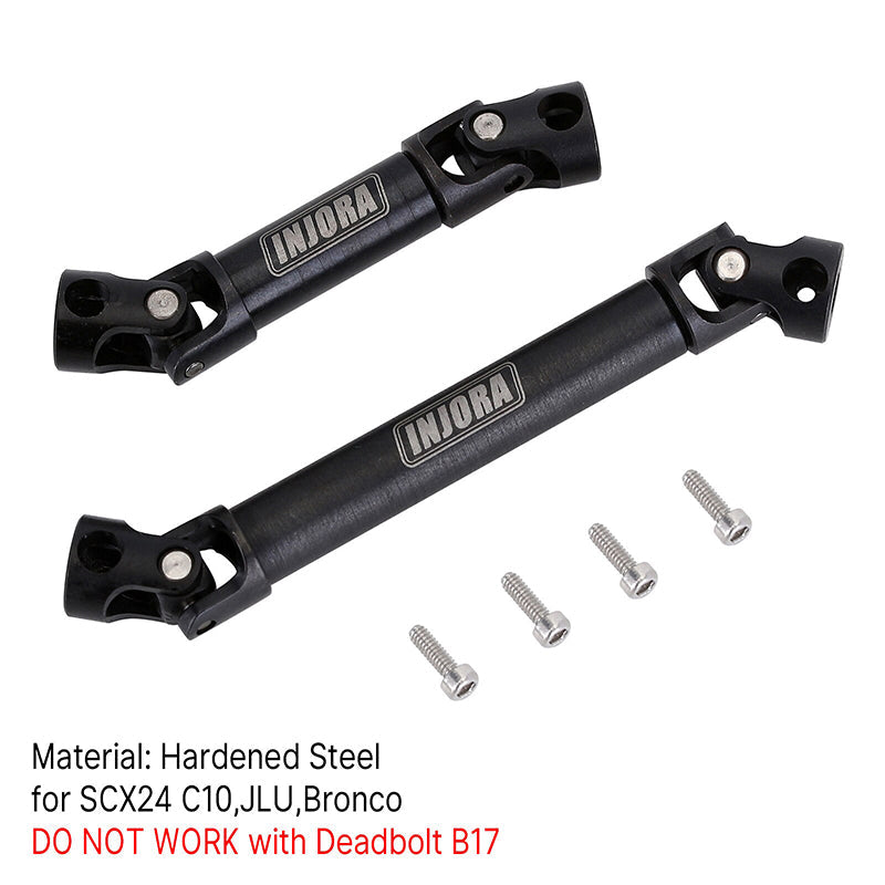 INJORA SCX24-43 Steel Front Rear Center Drive Shafts for SCX24 C10 JLU Bronco Base Camp - Black