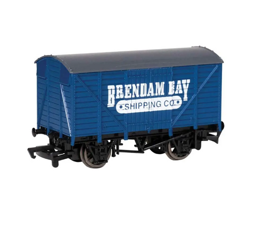Bachmann 77409 Wood Boxcar (Box Van) - Ready to Run - Thomas & Friends(TM) -- Brendham Bay Shipping Co. (blue, white)