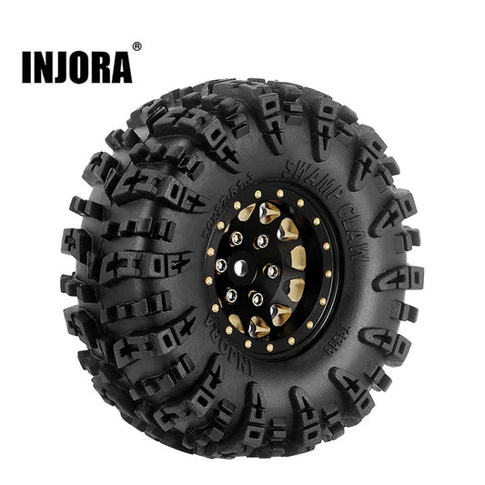 Injora YQW-1301BGD-1319_A 1.3" 70x27mm -3.75mm Offset Brass Wheels Set for Micro Crawlers (4)
