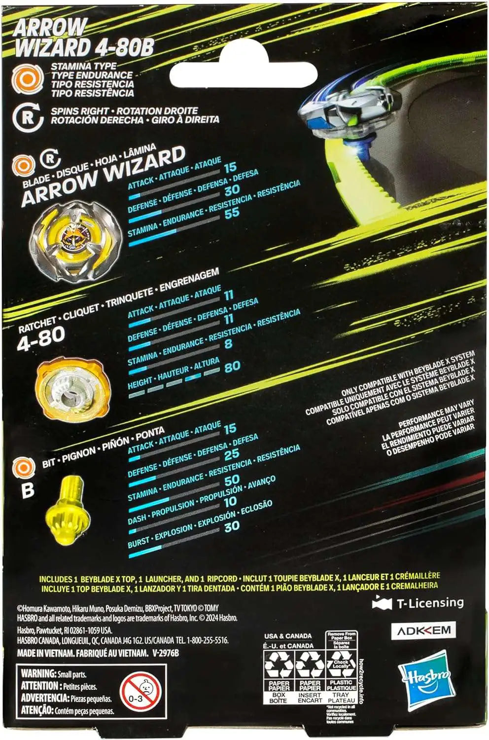 Hasbro G0175 F9582 Beyblade X Arrow Wizard 4-80B Starter Pack Set