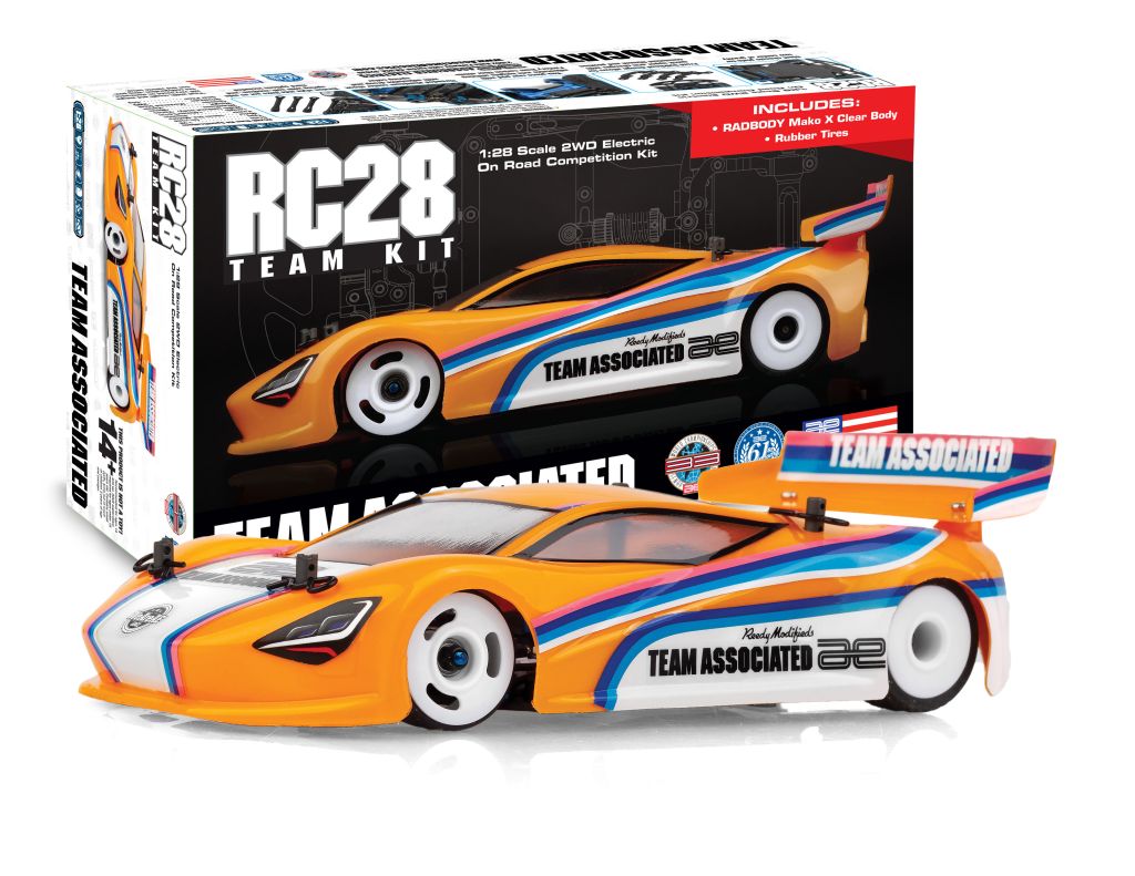 Associated 20168 RC28R 1/28 2WD Electric On-Road Competition Team Kit w/Mako X Body, Wheels & Tires (Clear)